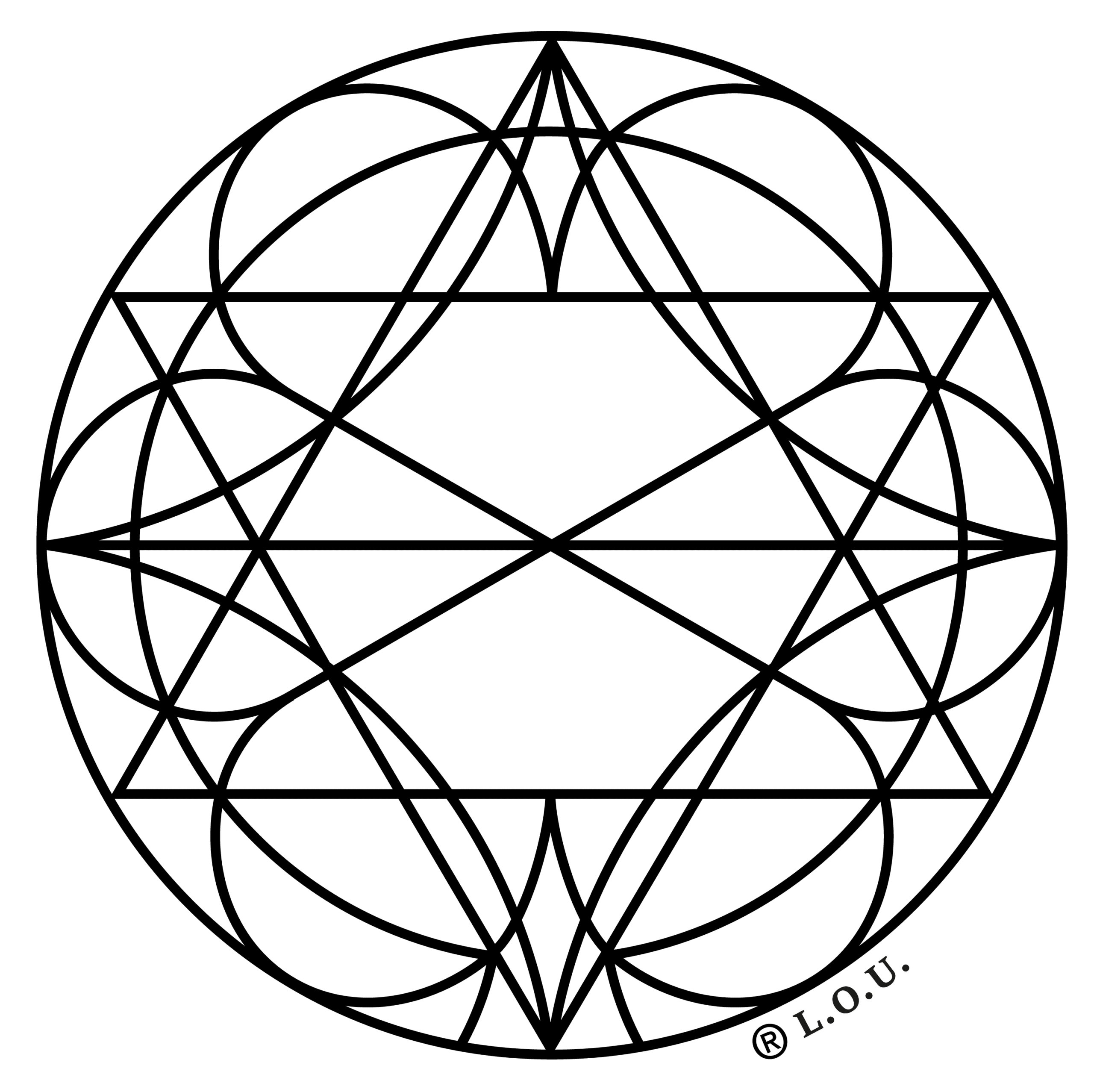 Basis krachtsymbool Ebonaq. Zwart gekleurd. Verschillende symbolen vormen een rond krachtsymbool.