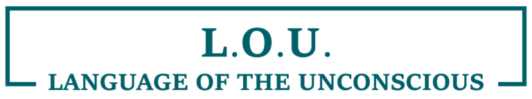 Een patrol blauw logo, rechthoek met in het midden L.O.U. en onderin Language Of The Unconscious
